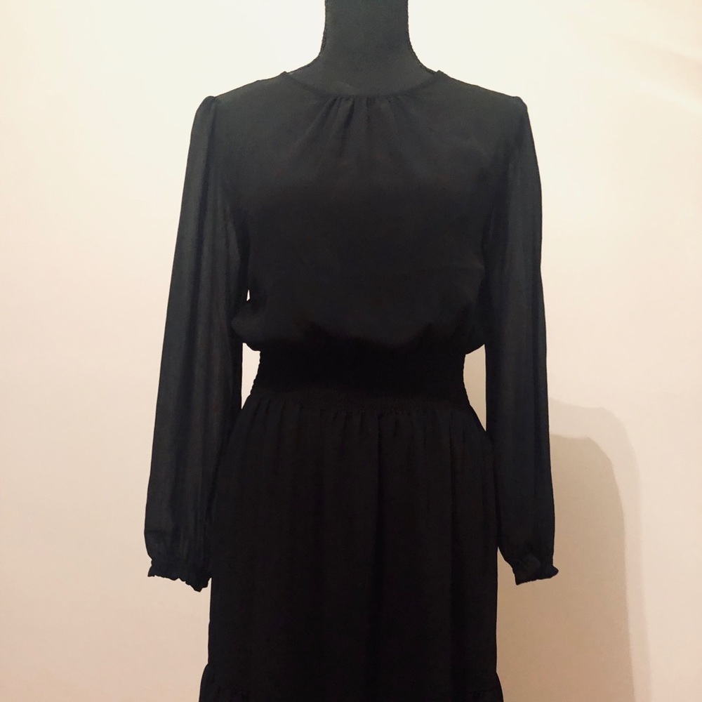 JCREW cinched-waist dress in chiffon BLACK SIZE S